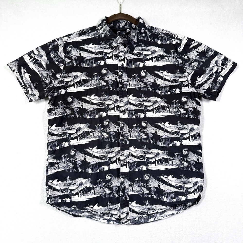 Disney Nightmare Before Christmas Shirt Mens Large Black AOP Button Up Boxlunch